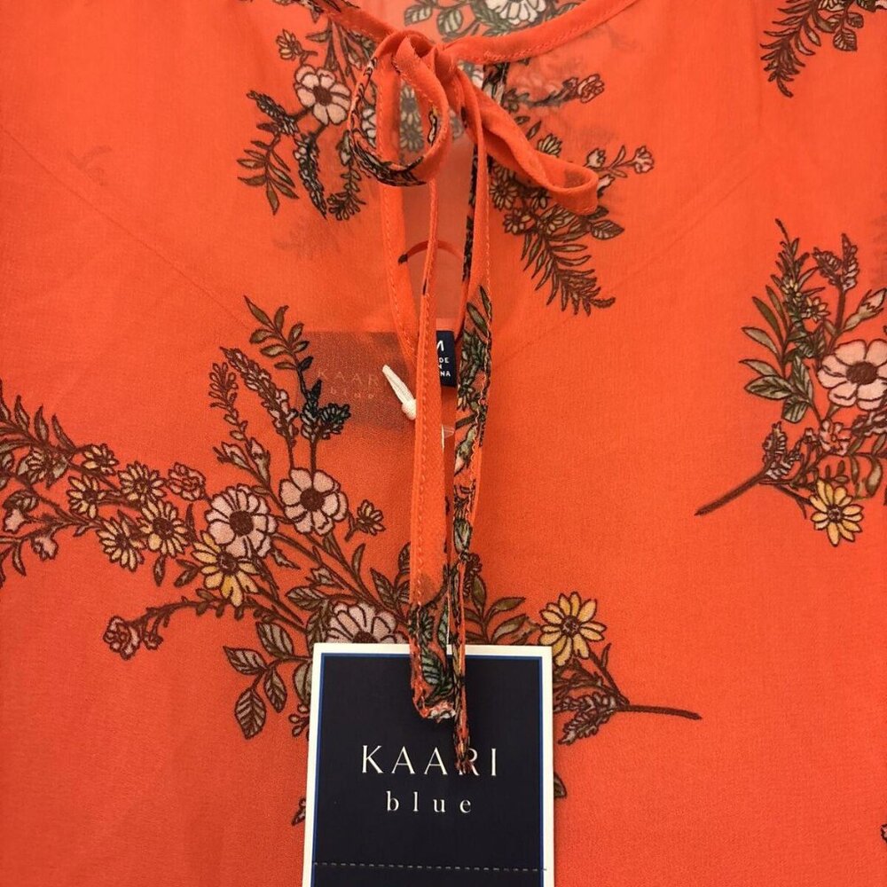 KAARI BLUE~ NWT $59 Coral Floral Top Boho Blouse Short Sleeves ~ M. New! - Picture 5 of 9